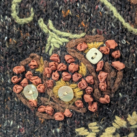 Christopher & Banks XL Hand Embroidered Brown Cardigan Sweater With Pumpkins - Picture 4 of 10